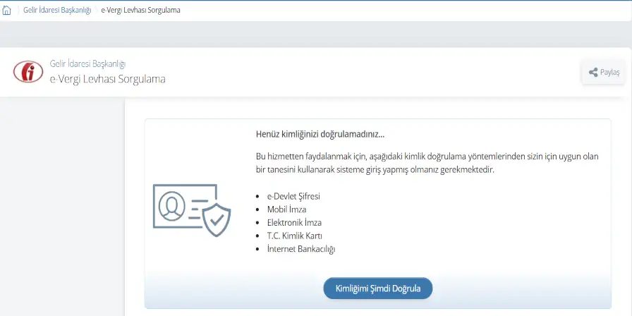 E-Vergi Levhası Sorgulama E-devlet Girişi